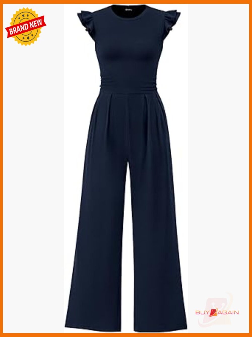 Ruffled Cap Sleeve Jumpsuit Crew Neck Rib Knit One Piece Romper